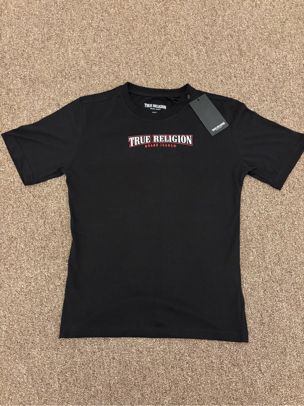 True Religion Black Short-Sleeve Logo Tee with Red Accent